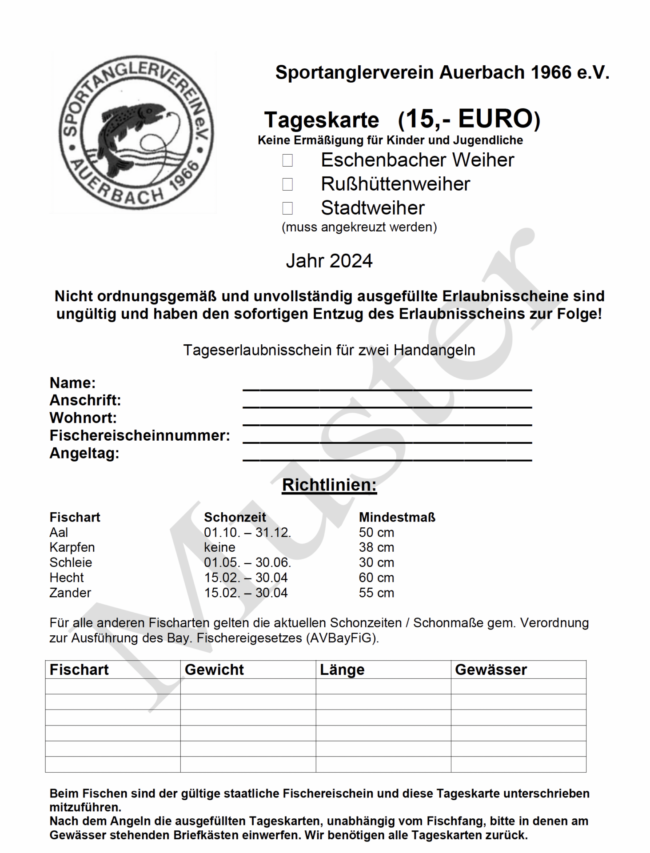 Tageskarten für Gastfischer